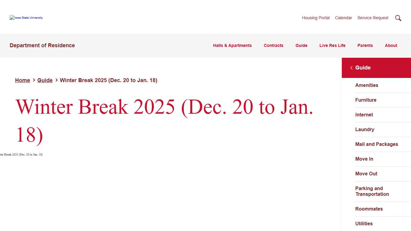 Winter Break 2025 (Dec. 20 to Jan. 18) - Department of Residence