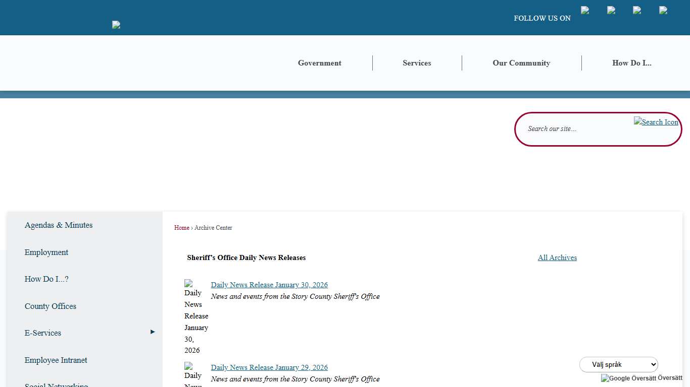 Archive Center • Sheriff’s Office Daily News Releases